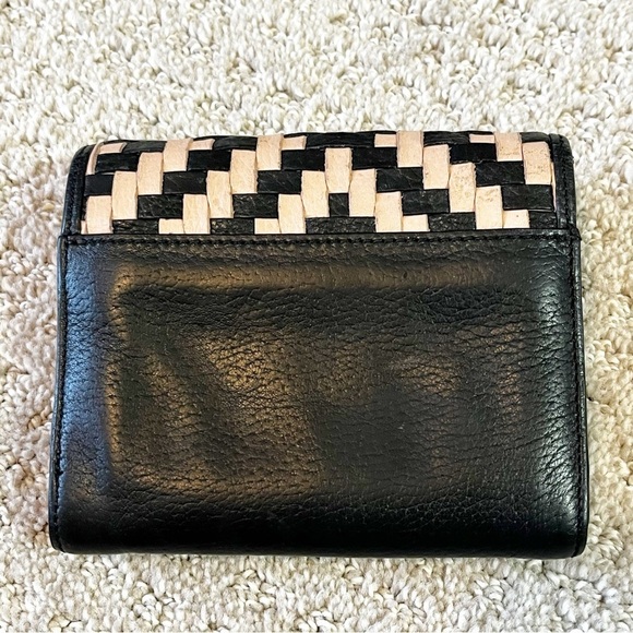 Cole Haan Skylar Woven Vachetta Wallet Leather Black Cream Small ID Credit Card - Picture 2 of 10